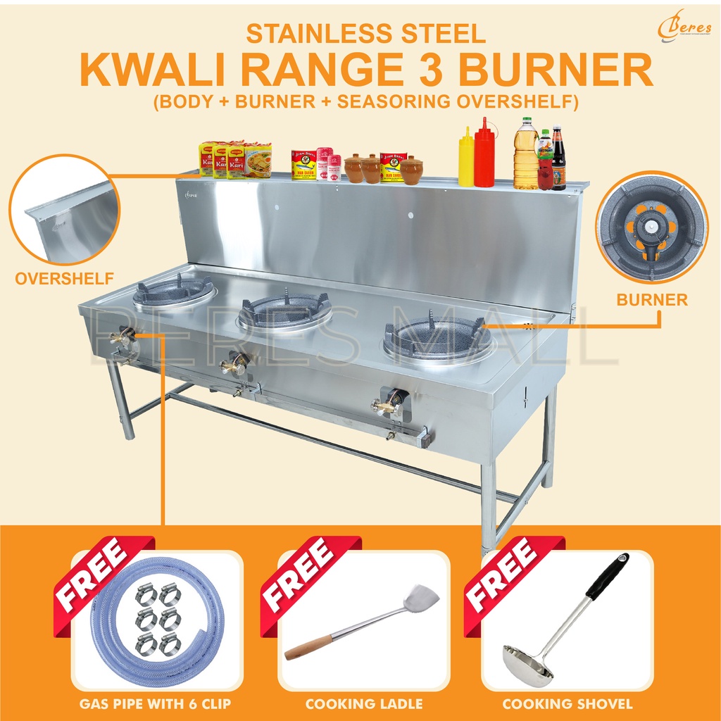 Dapur Gas Masak Stainless Steel Kwali Range 3 Burner High Pressure