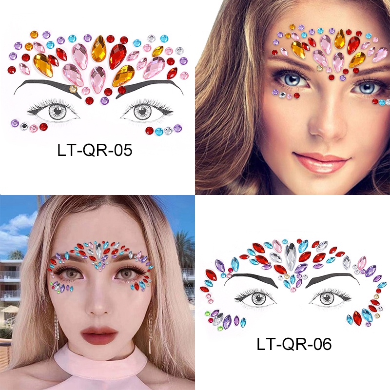 EDM Electric Syllable Face Stickers Eyebrow Stickers Crystal Resin ...