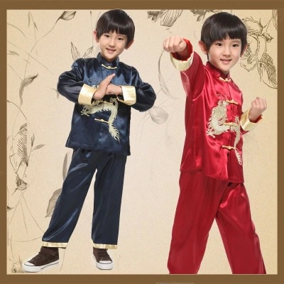 新年衣服2024 Chinese New Year Clothes 新年套装 唐裝男童 Cny Boy Clothes Traditional Chinese Garments For Boys Long Sleeve Coat Kung Fu Tea Set Performance Wear