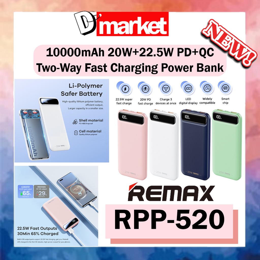 Remax RPP-520 20W+22.5W PD+QC Support Two Way Fast Charging High ...