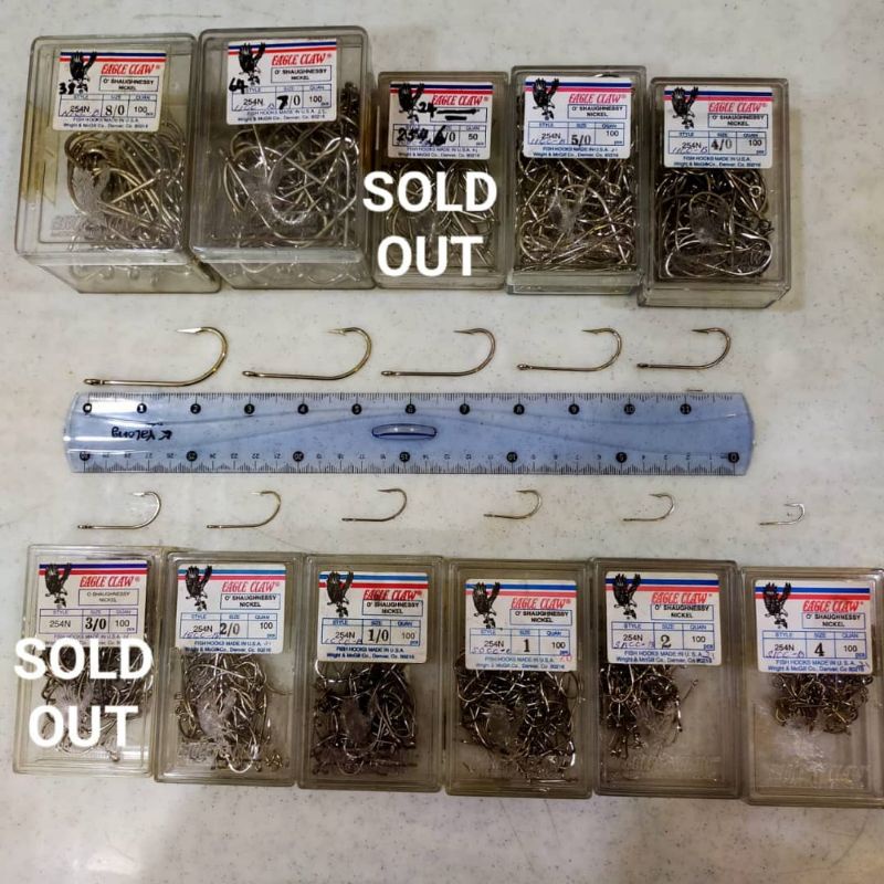 EAGLE CLAW 254N O SHAUGHNESSY NICKEL HOOK MADE IN USA 04 02 01 1/0 2/0