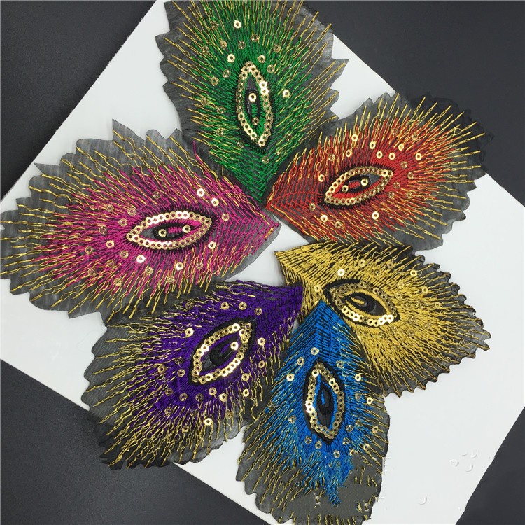 Sequins Peacock Feather Embroidery Iron On Patches Cloth Paste Dance Dress Decoration Label Sweater Back Glue