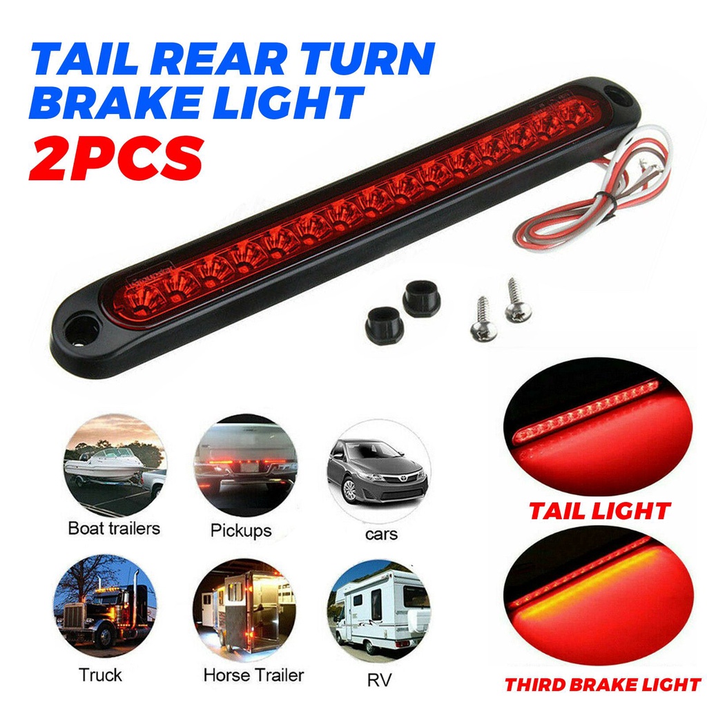 2X 10" 15 LED Red Trailer Truck Stop Tail Rear Turn Brake Light Bar