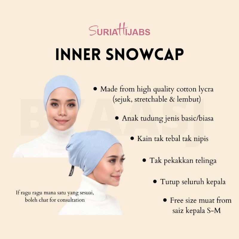 Inner Snowcap Suriahijabs Inner Cotton Lycra Sejuk Anak Tudung Serkup Inner Muslimah Hijab Head Scarf