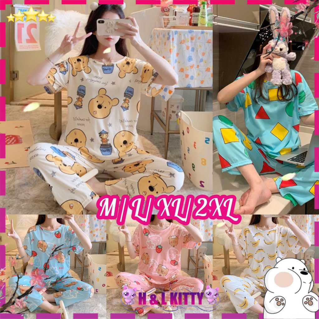 women ladies pajamas set baju tidur perempuan short sleeve pyjamas Present Birthday Baju Tido Wanita