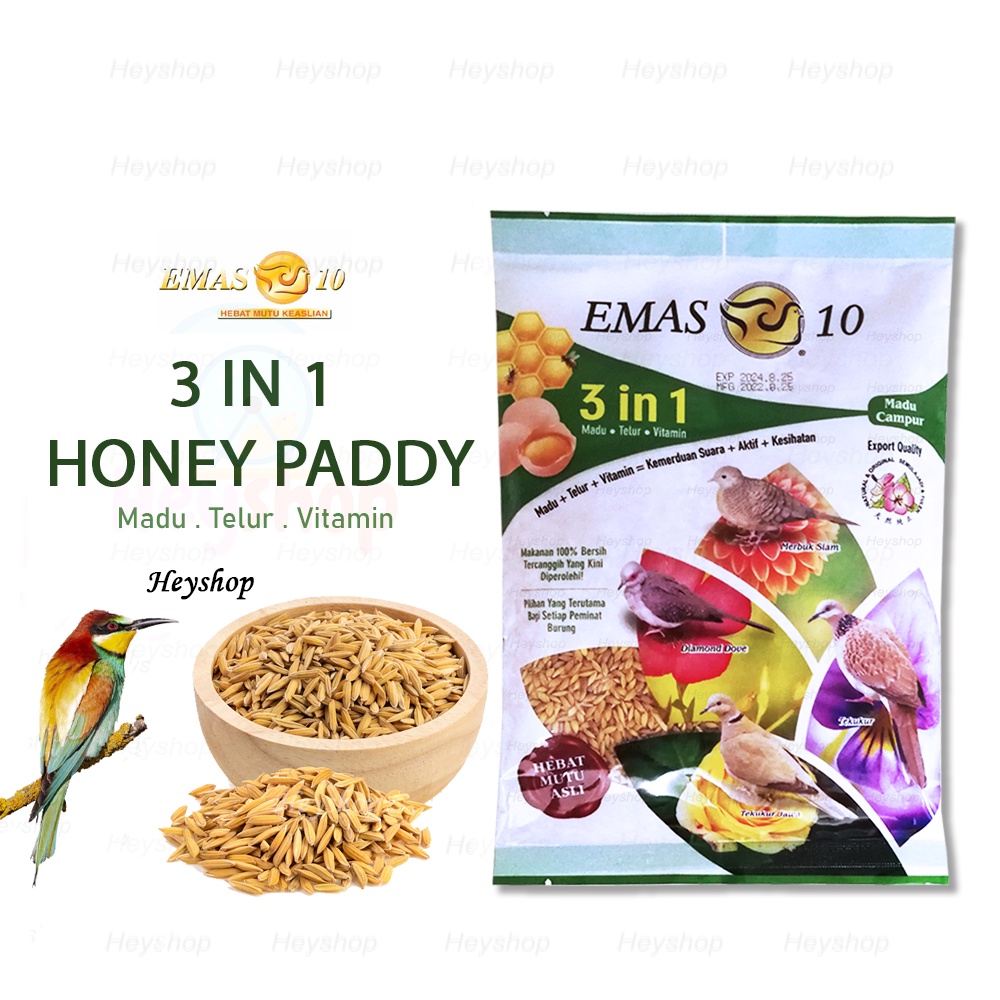 3 in 1 Honey Paddy 300g - Emas 10 Bird Food Padi Madu Makanan Burung Natural Bird Feed Sekoi Campur