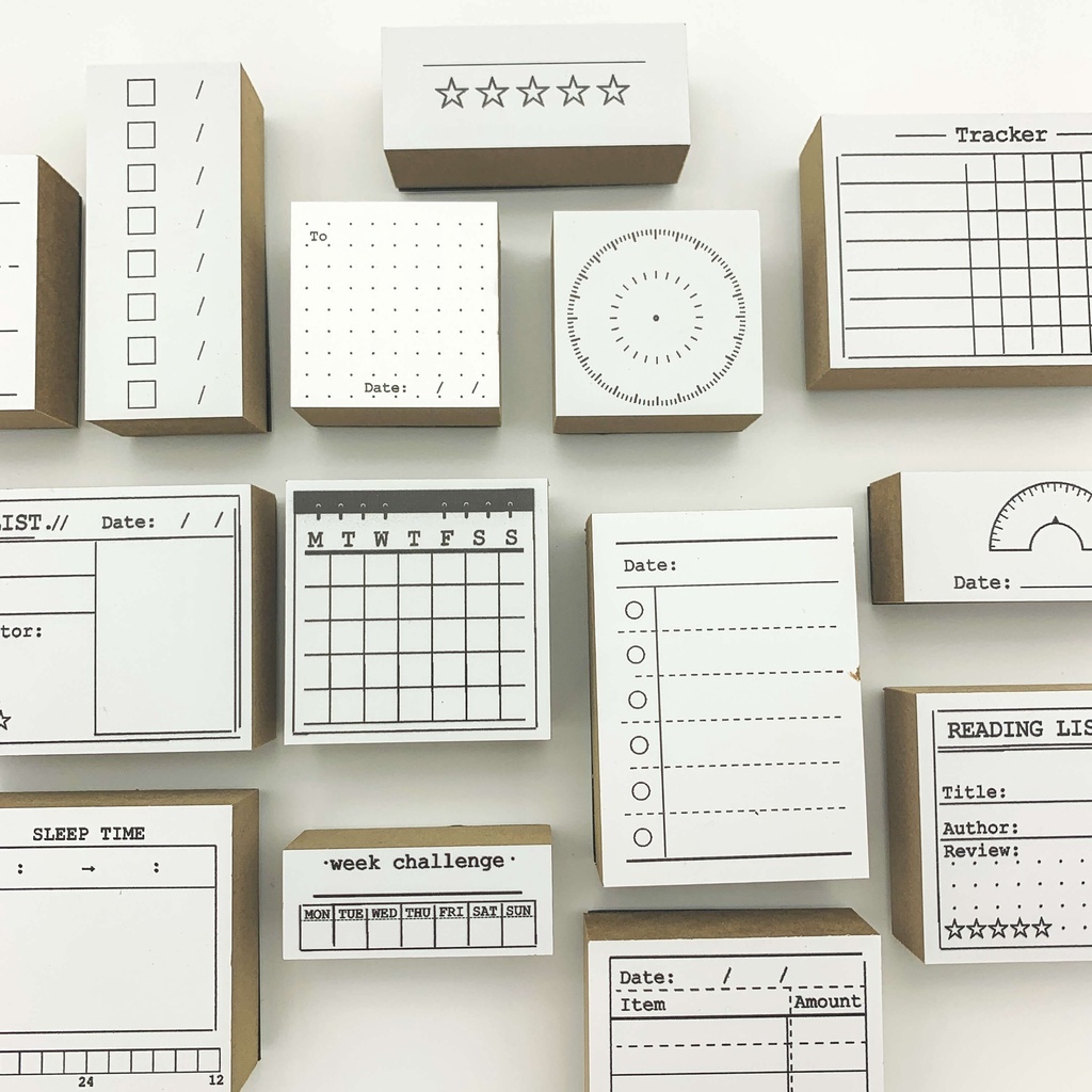 Daily Planner & Productivity Stamp Set - Challenge, Habits, Records, Productivity and Daily Rubber Stamps Easy Planning