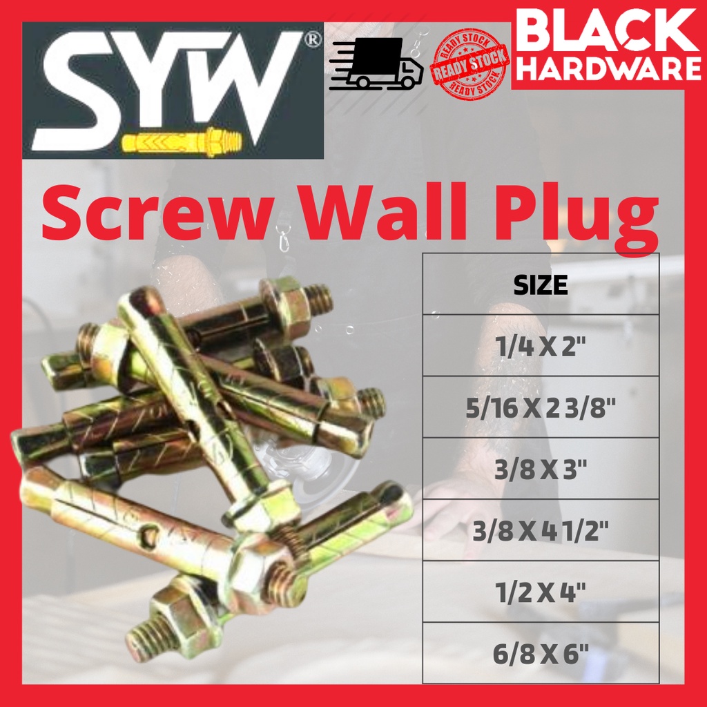 BLACK HARDWARE SYK Sleeve Anchor Screw Wallplug Metal Wall Plug ...