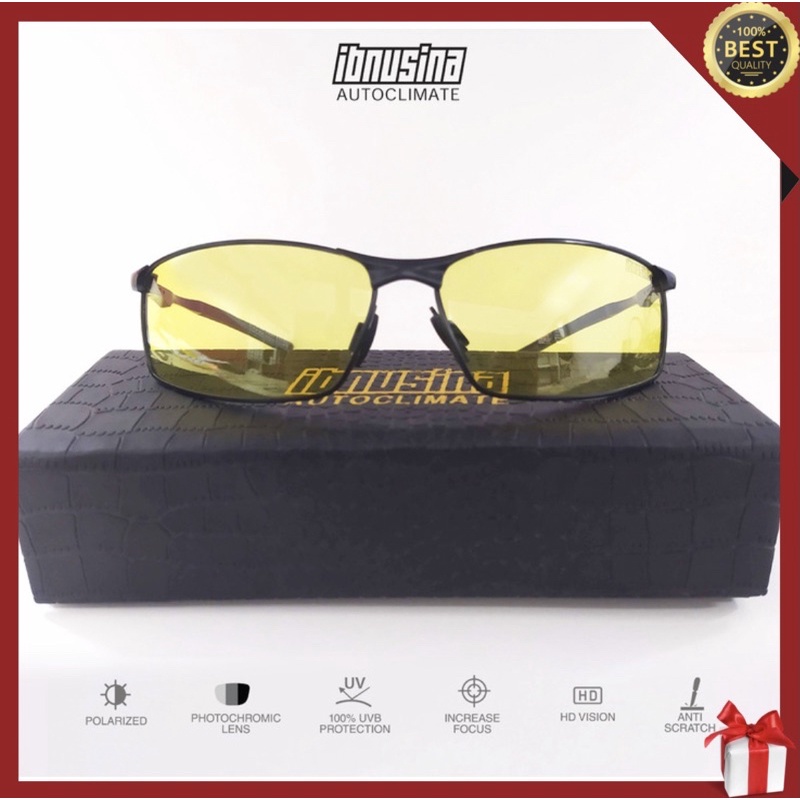 [ HOT ] IBNUSINA EYEWEAR AUTOCLIMATE 3in1 Anti Silau Siang Malam Blue Light Cermin Photochromic Gaming Men Anti UV400