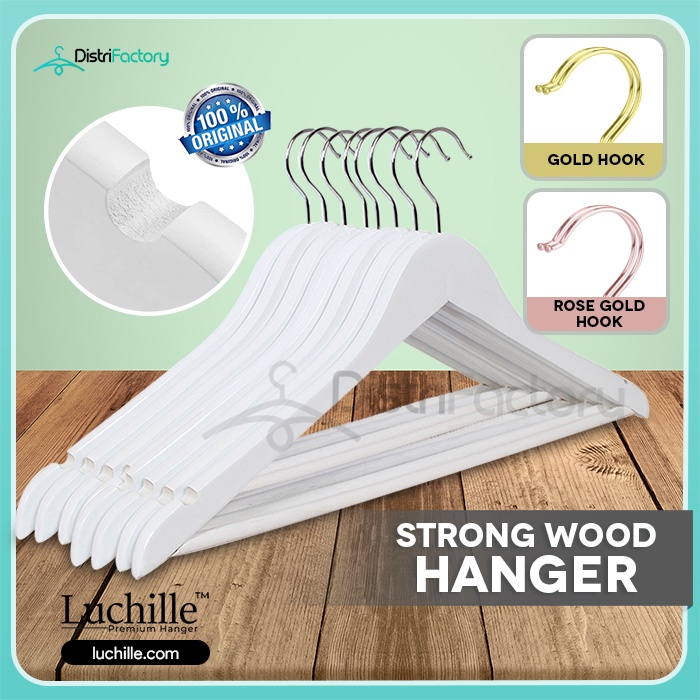 Smooth White Finish Wooden Dress Hangers with Non Slip Pant Bar, Clothes Hangers with 360 Swivel Wooden Hanger