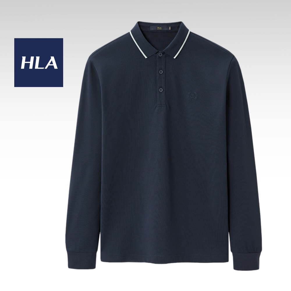 HLA Solid Colour Casual Style Contrast Colour Collar Casual Long Sleeve