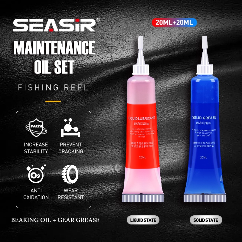 SEASIR Protective Grease (20ml) + Lubricant Oil For Fishing Reel Bearing Maintenance Oil Fishing Tool (20ml x 2 Pcs)