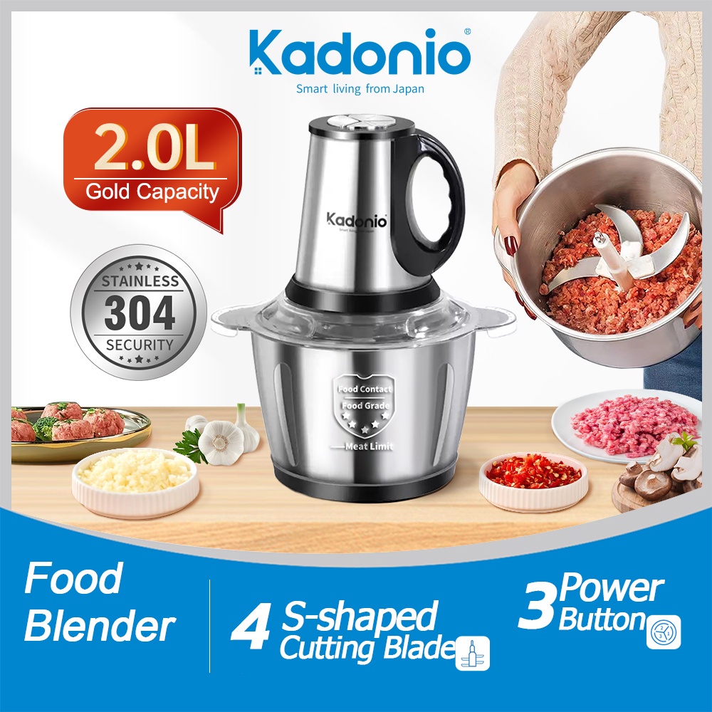 KADONIO Electric Food Blender Stainless Steel 4 Blades 2 Speeds (2L