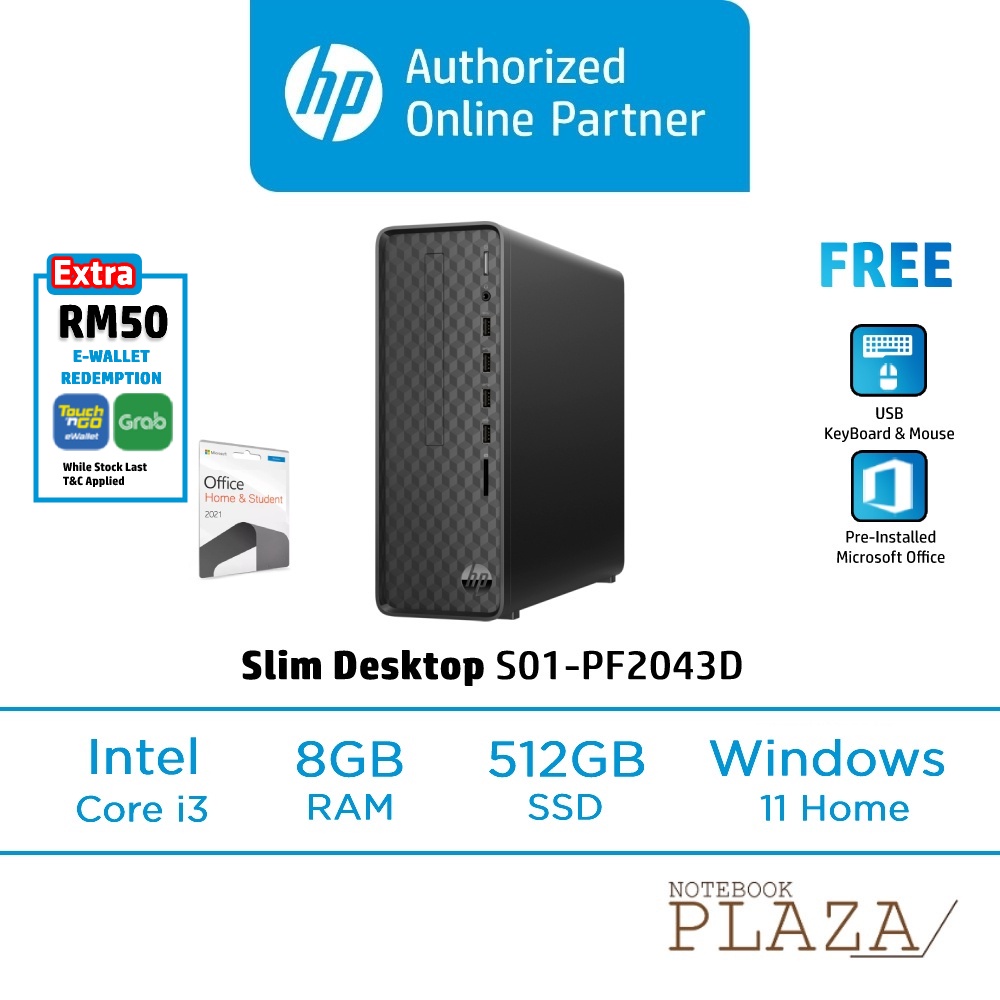 HP SLIM S01PF2043D DESKTOP PC (Intel I312100, 8GB, 512GB SSD, WIRED
