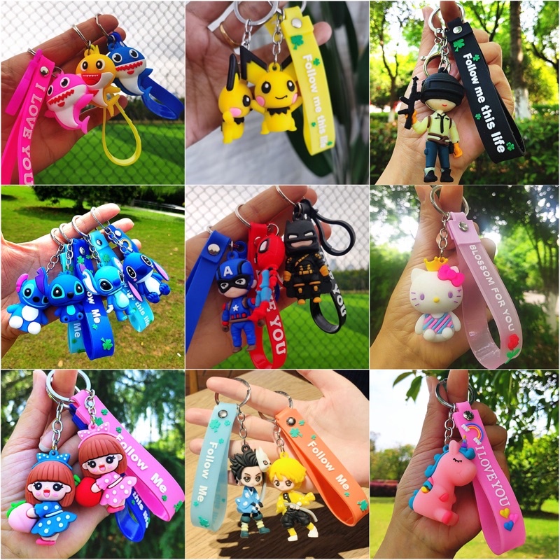 Malaysia Stock Creative PVC Silicone Anime Cute Car Bag Pendant Key Chain Gift Giveaway Leather Cord Key Chain Wholesale