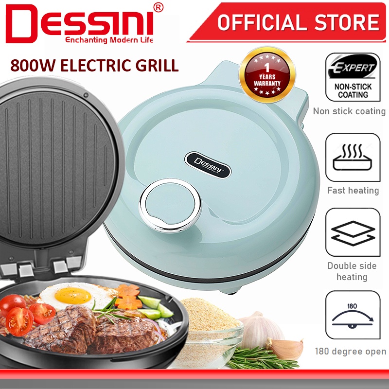 DESSINI ITALY 180° Open 20CM Double Sided Non-Stick Electric Baking Pan Pizza Crepe Pancake Maker BBQ Grill Pot Cooker