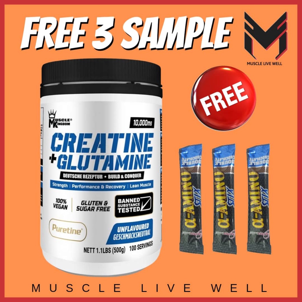 Mk Muscle Kingdom Creatine + Glutamine 500g (Free 3 Sample) 100 serving