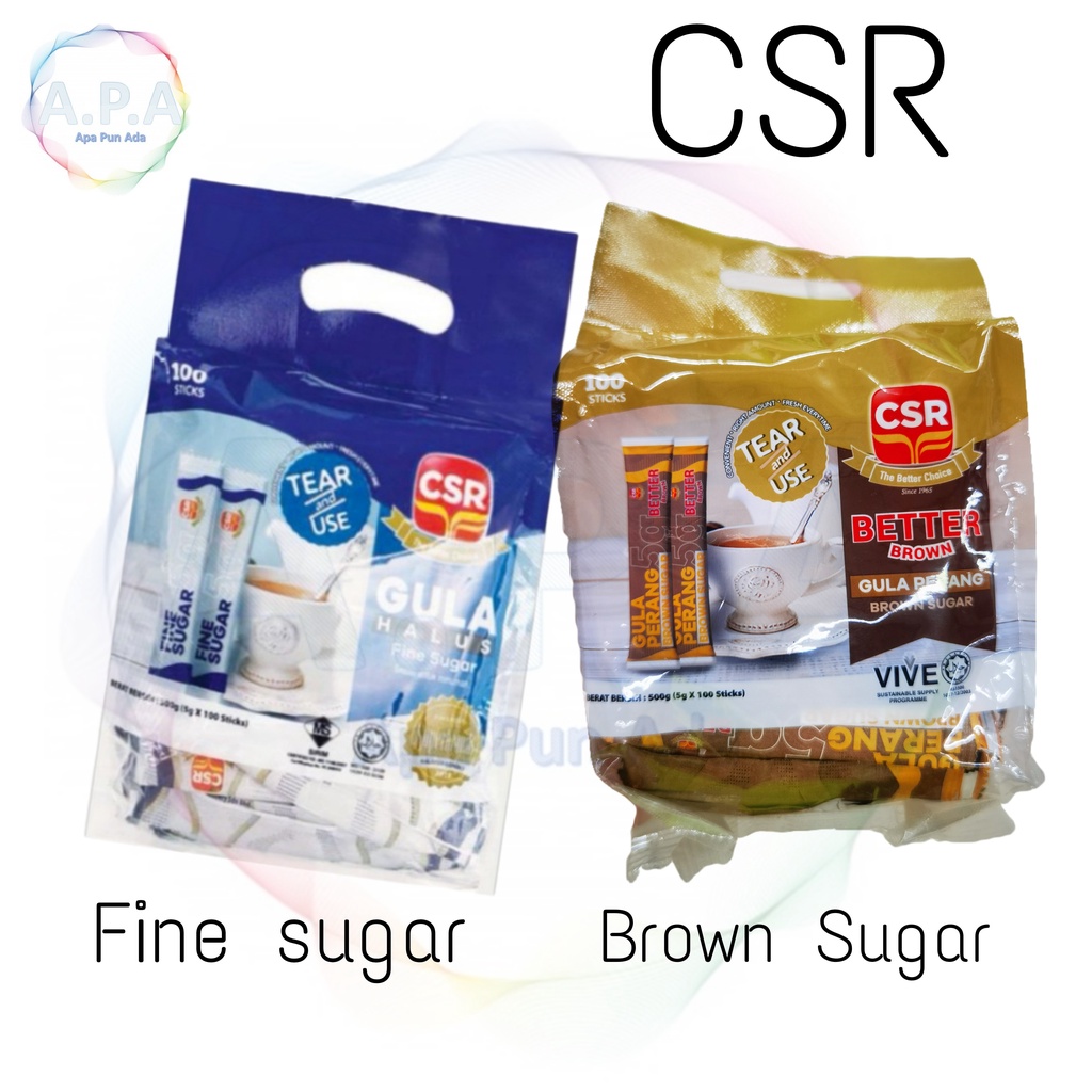 CSR Fine Sugar / Brown Sugar Stick pack / Sachet (5G x 100s) 500g