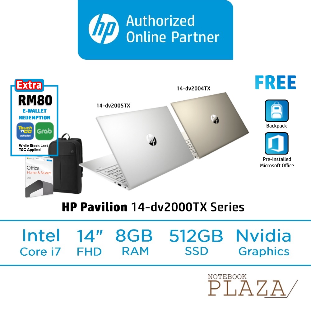 HP Pavilion Laptop (12th Gen I7-1255U, 8GB, 512GB SSD, MX550_2GB, 14.0'' FHD, SILVER-W11, H&S) 14-DV2004TX/14-DV2005TX
