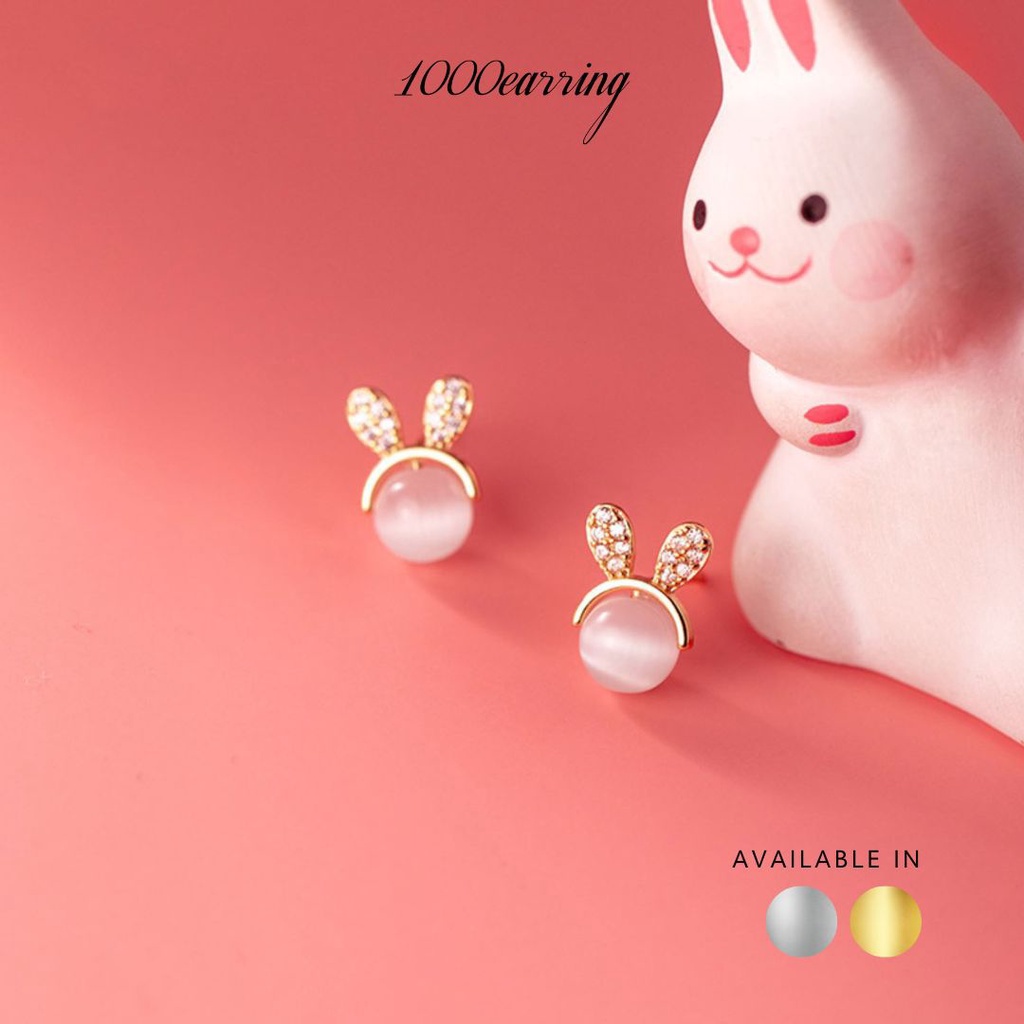 1000earring 925 Sterling Silver Opal Bunny Stud Earrings - Gold/Silver