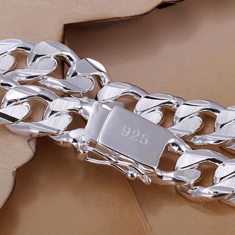 New Fashion Jewelry 925 Sterling Silver 10 mm Square Buckle Sideways Chain Bracelet For Unisex Man Women Gift