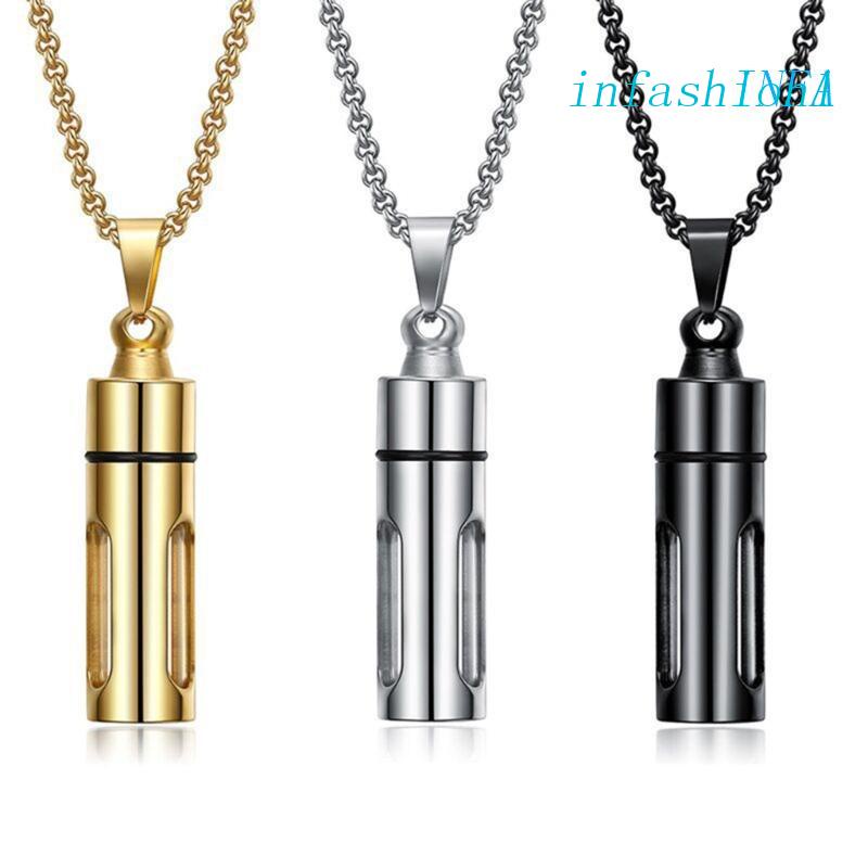 INF Bottle Necklace Minimalist Vertical Bar Memorial Pendant Necklace Keepsake Cremation Jewelry Black Gold Silver