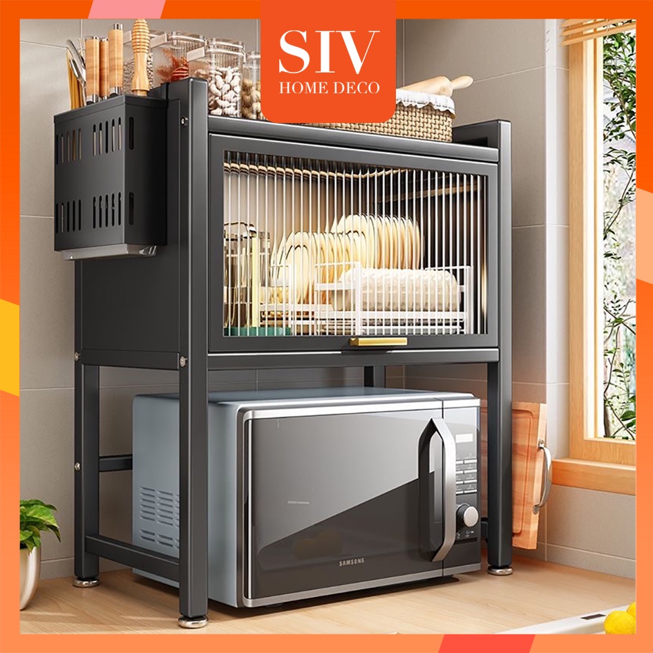 SIV 2 Layer/Tingkat Expandable & Adjustable Microwave Cabinet Rack Kitchen Oven Shelf Rak Stainless Steel With Pegboard