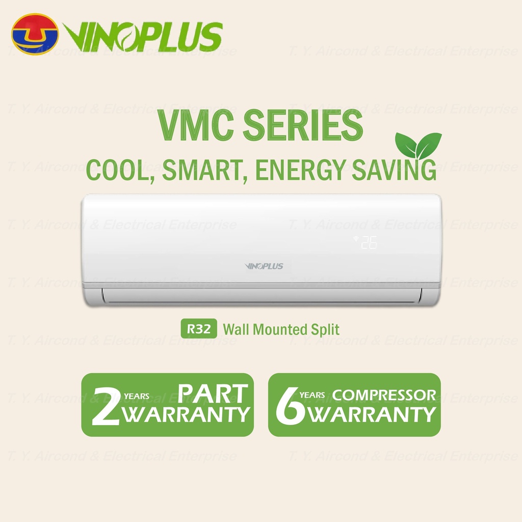 VinoPlus VMC-R32 Aircond (Non-Inv) (1.0HP, 1.5HP, 2.0HP & 2.5 HP) Cold Plasma with Golden Fin Air Conditioner