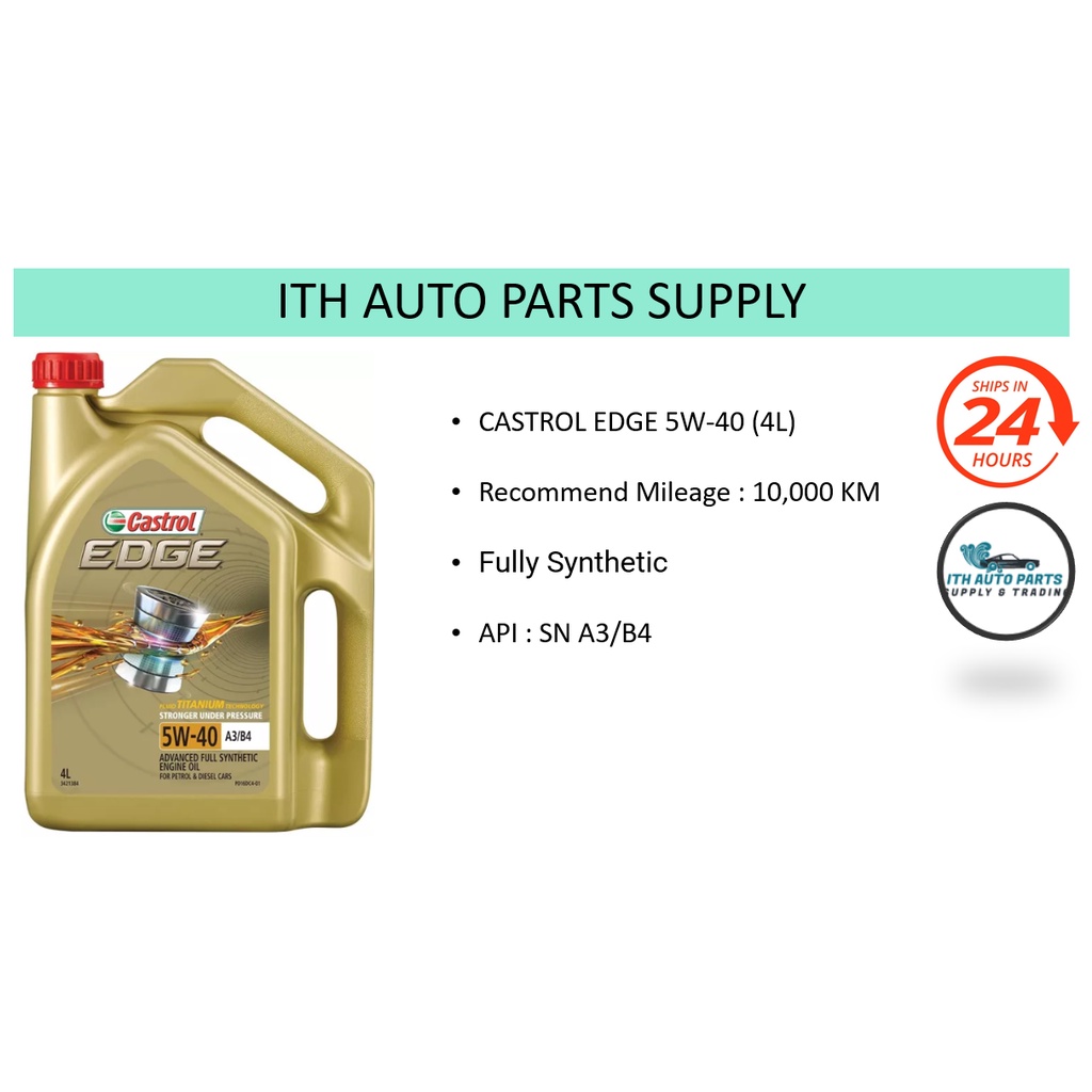 CASTROL EDGE 5W40 FULLY SYNTHETIC ENGINE OIL 4 LITER ORIGINAL ( LONGLIFE/SMOOTH/QUIET
