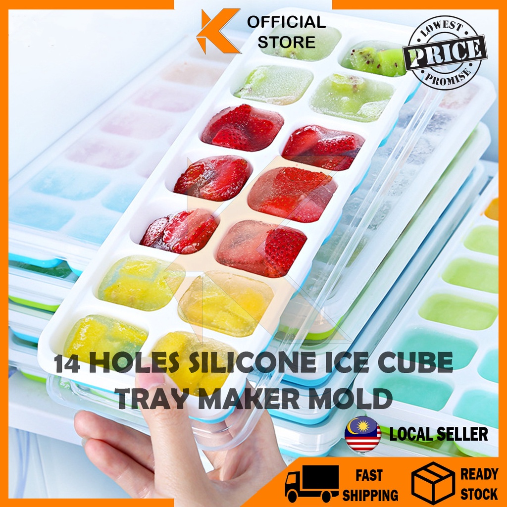 【K-Home】14 Holes Silicone DIY Ice Cube Maker Tray Baby Food Puree Mold ...