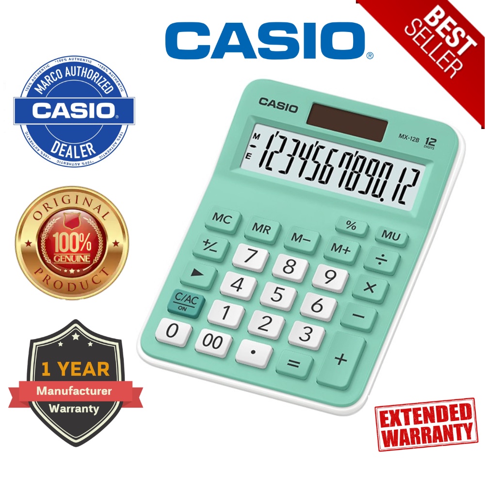 Genuine Casio MX-12B-GN Green Value Series Mini Desk Type Calculator 12 ...