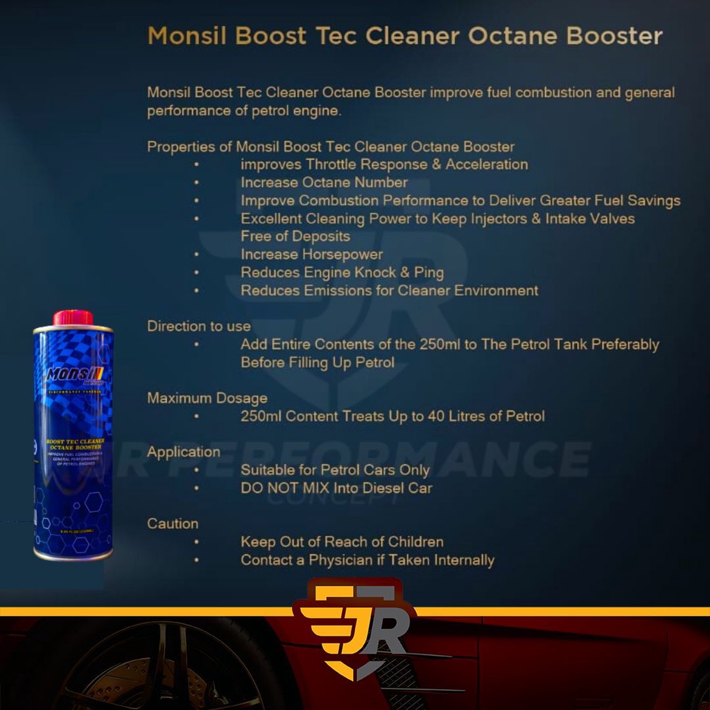 Monsil Boost Tec Cleaner Octane Booster (250ML) Toyota Perodua Proton