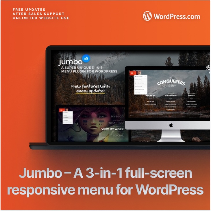 Jumbo – A 3-in-1 full-screen responsive menu for WordPress | Pro Plugin