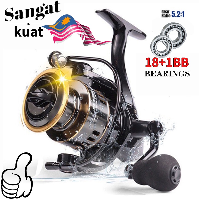 Malaysia Fishing reel Metal Spool Max Drag 100kg 1000-7000 18+1BB shimano baitcaster fly black metal drum long cast All-Metal Spinning Wheel Line Sea Pole Anchor Mesin Pancing Rod Ikan Udang Seahawk Joran Abu