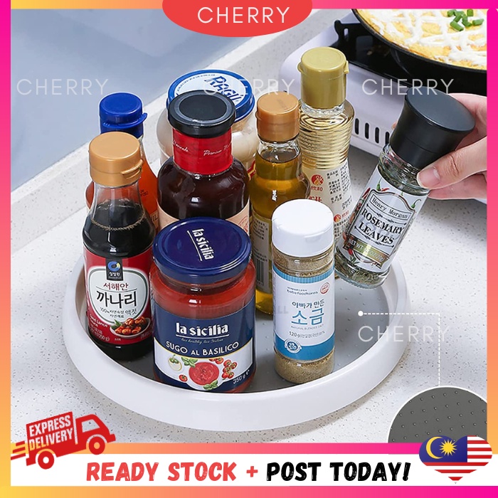 CHERRY Non Skid Lazy Turntable Cabinet Organizer 360 Degree Rotating Spice Rack Spinning Pantry Kitchen Rak Rempah