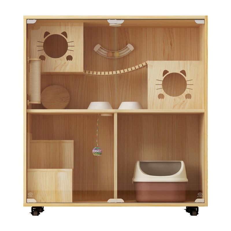 Solid wood cat villa home cat house cat cage free space super large two