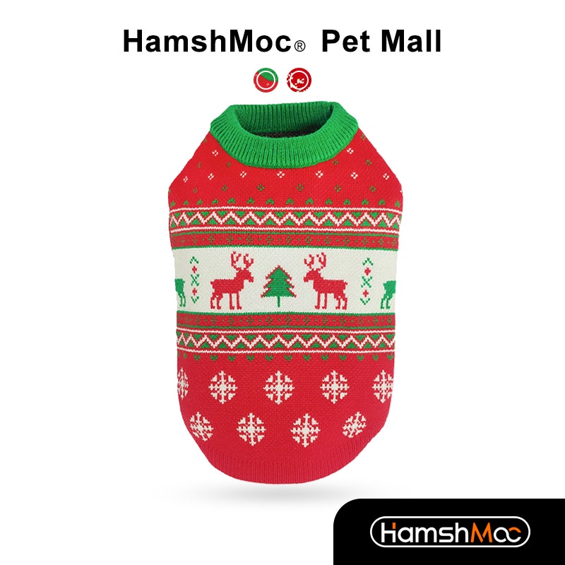 HamshMoc Soft Pet Christmas Sweater Knitted Dog Holiday Sweaters Reindeer Snowflake Pet Clothes Pet Knitwear for Small Dog Cat Christmas Supplies