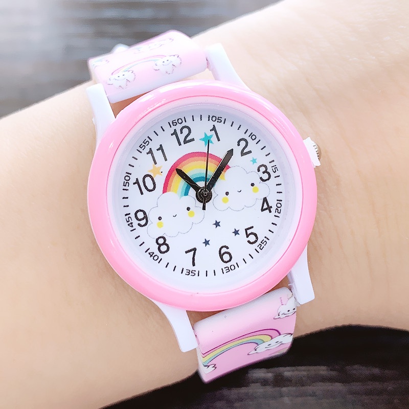 2022 New Rainbow Clouds Kids Watch Cartoon Soft Silicone Band Waterproof Birthday Gift For Children Students 6 Colors