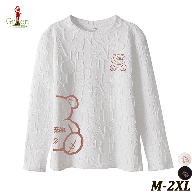 Green Long-sleeved Sweater Women's Autumn Korean Cartoon Print Loose Blouse