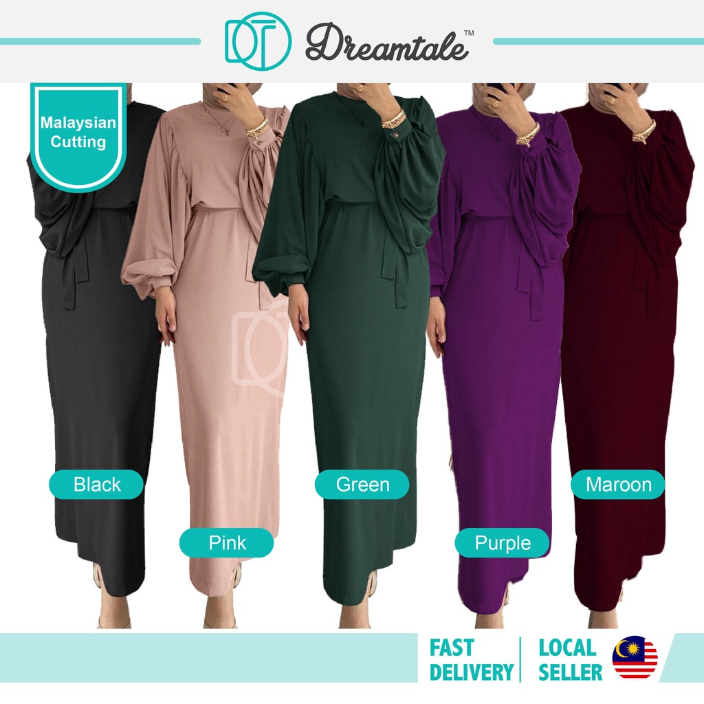 [CLEARANCE] Dreamtale Zeina Muslimah Wear Glamour Long Dress Puff Sleeves Belted Muslimah Dress Baju Raya 2023 WCO060