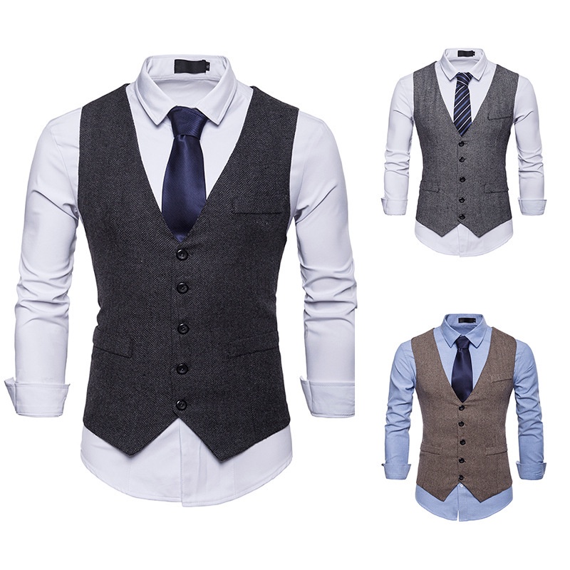 British Slim Men's Single-breasted V-neck Herringbone Casual Vest ...