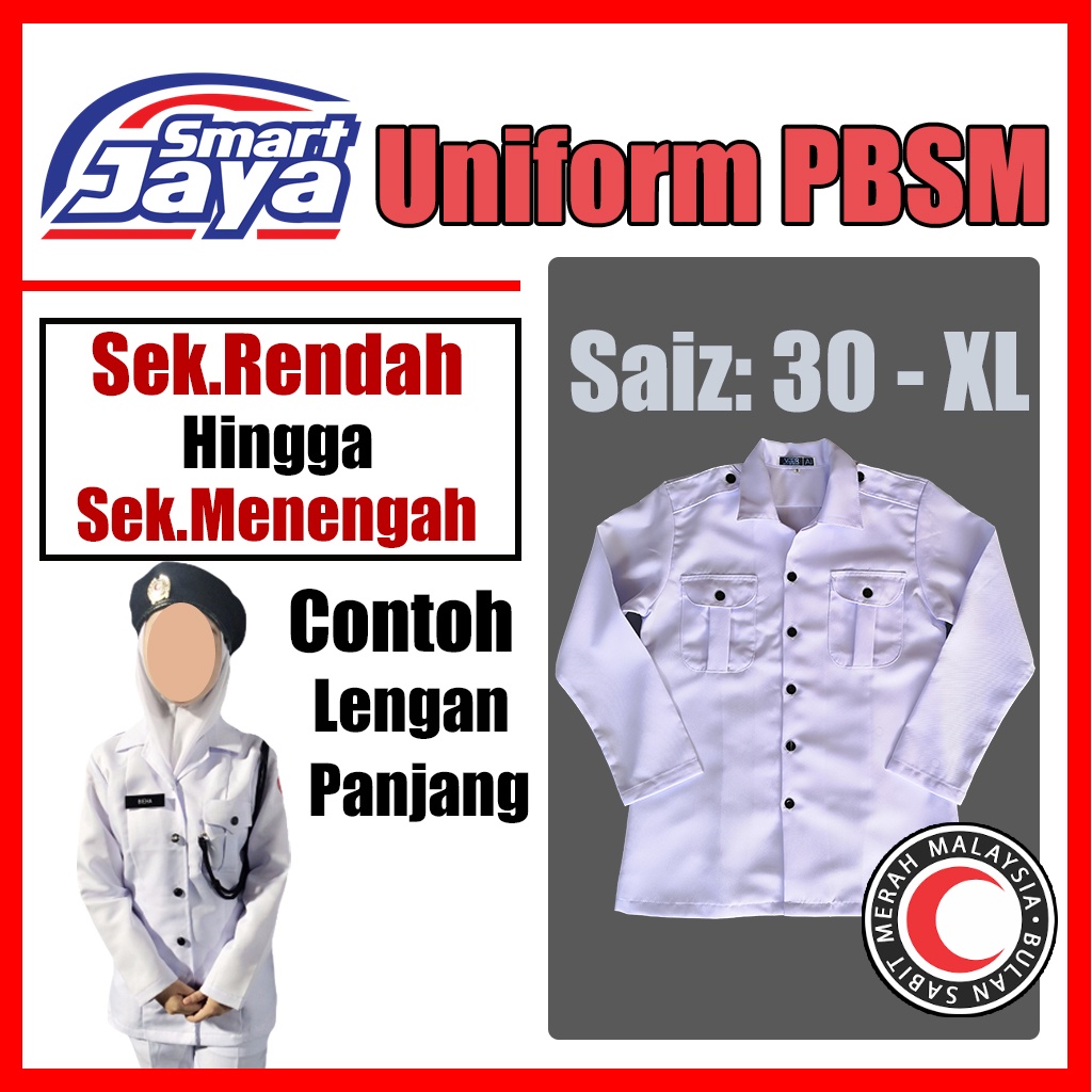 Kemeja Persatuan Bulan Sabit Merah Putih Lengan Panjang Uniform Pbsm Malaysian Red Crescent