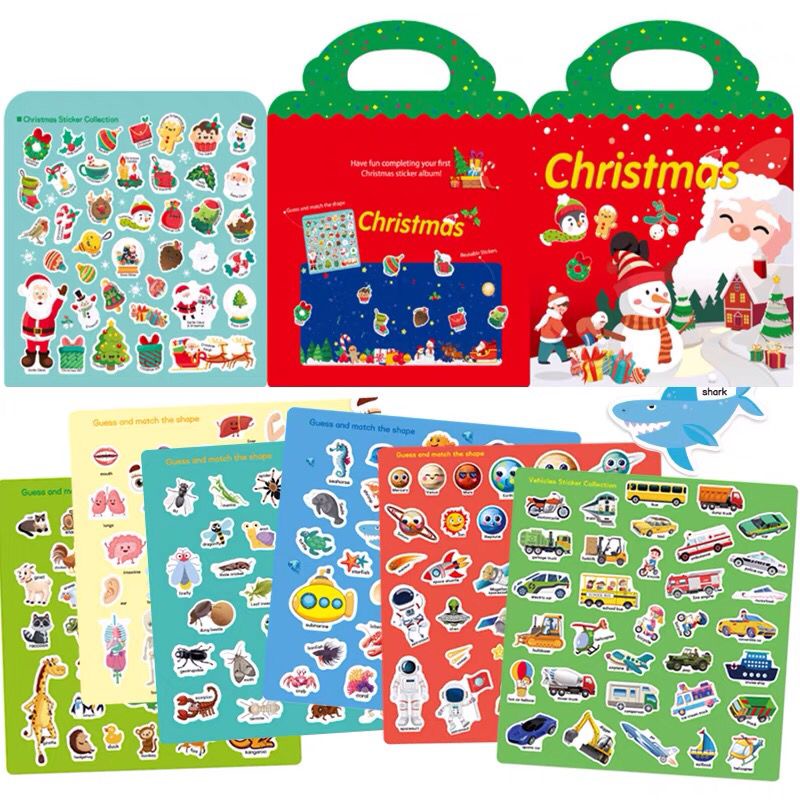 Sticker Book Reusable Animals Ocean Insects Body Parts World Map Vehicle Dinasour Early Kids Education Birthday Giftbag