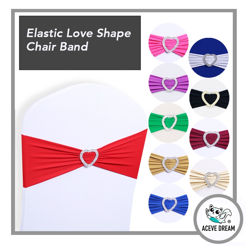 ACEVE DREAM READY STOCK Love Ring Elastic Chair Back Band Banquet Event Wedding Hotel Ribbon Bunga Riben Sarung Kerusi