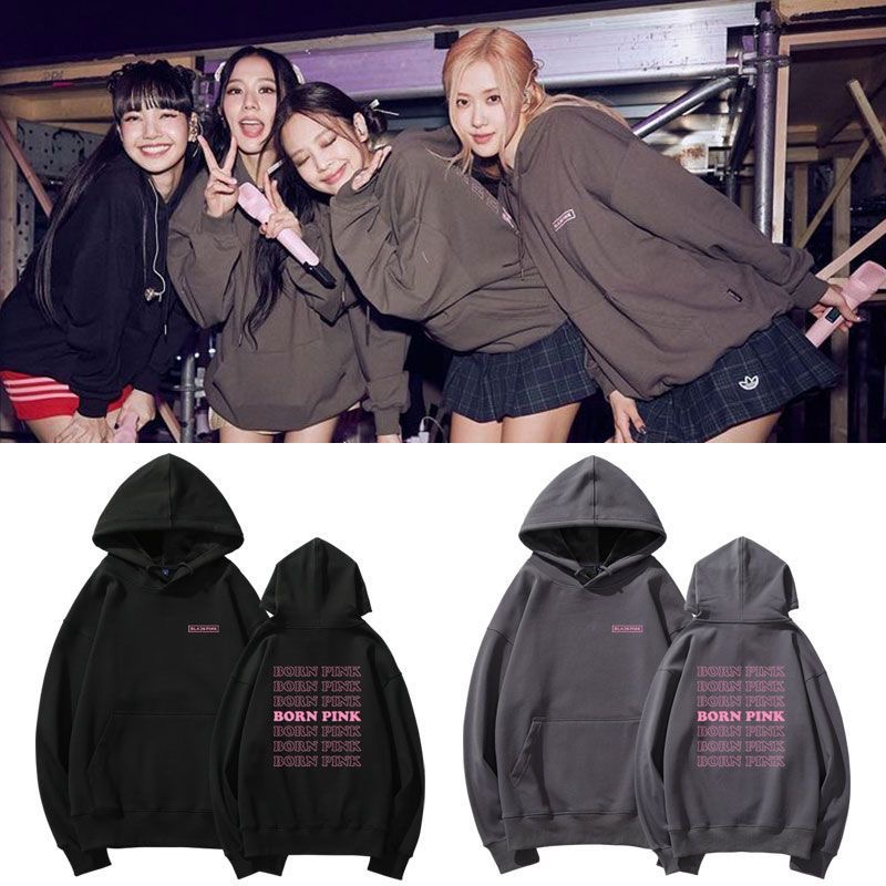 KPOP BP BORN PINK Concert JISOO JENNIE ROSÉ LISA Same Cotton Hoodie Women Plus Size Korean Version INS Loose Couple Sweatshirt Harajuku Fashion Casual Streetwear Top