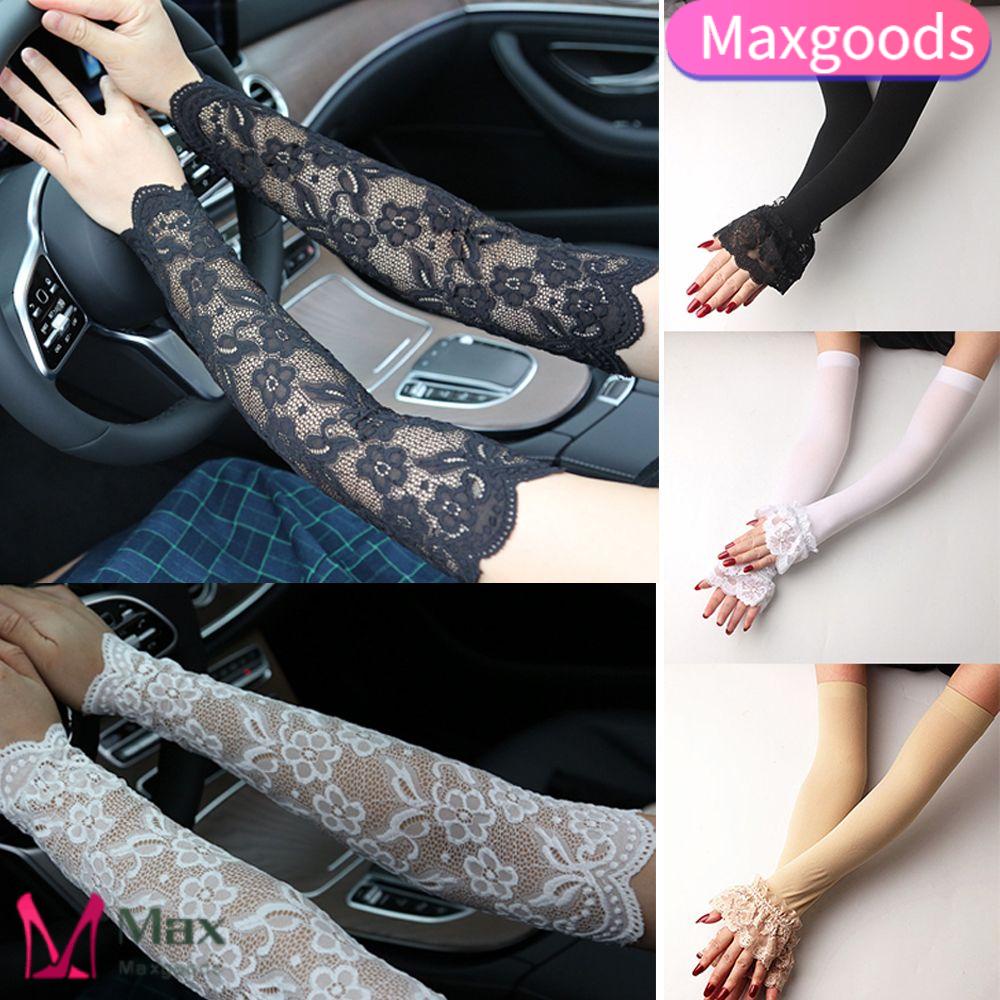 MAX Women Arm Sleeves Soft Elastic Sun Protection Summer Cooling Fingerless Lace Glove Shopee