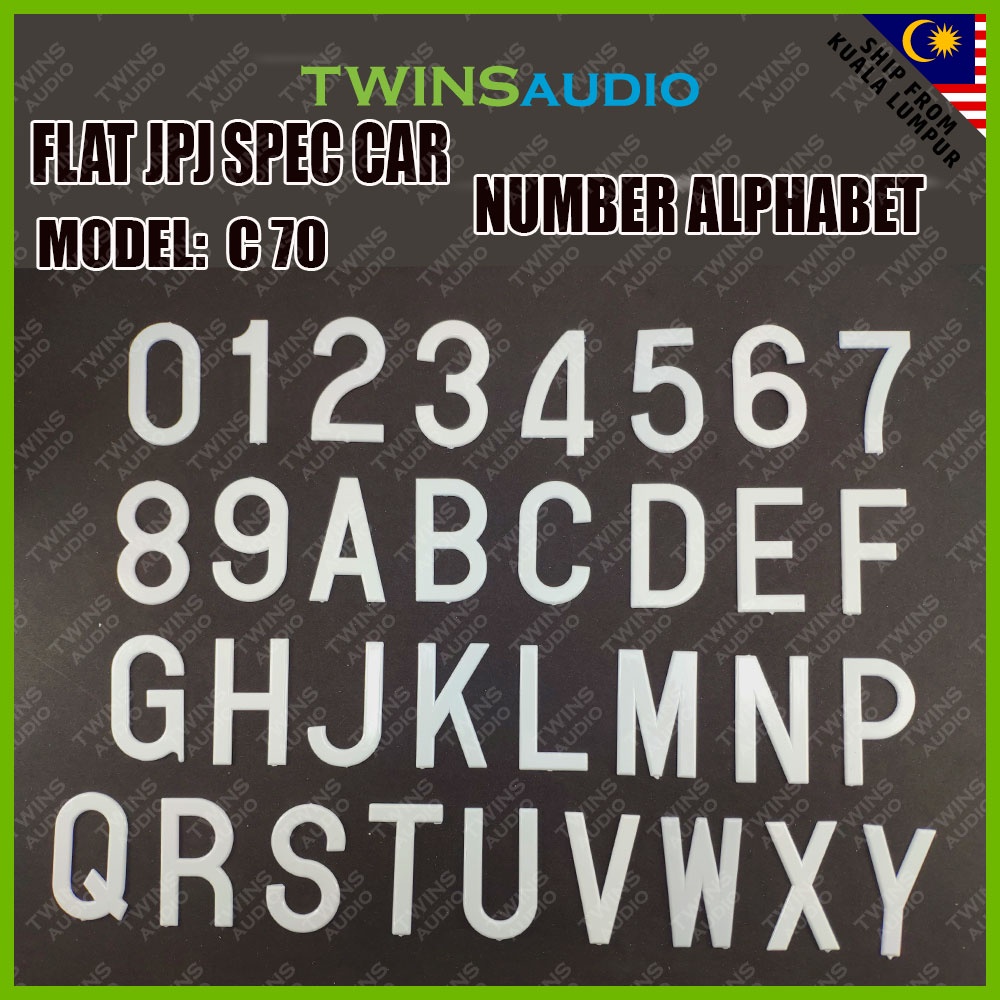 Flat JPJ Spec Car Number Alphabet C70 (1 PC) / Nombor Plate Kereta Standard Font Design JPJ Approve