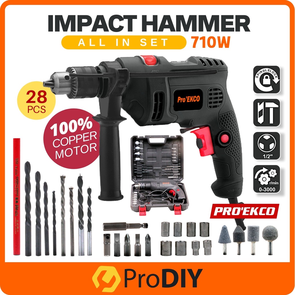 PRODIY EKCO GSB-16RE 710W Hammer Drill Set Impact Drill Tool Set Mesin ...