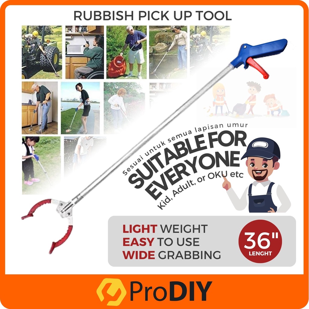 PRODIY 36" Heavy Duty Aluminum Alloy Penyepit Sampah Garbage Clip Pick Up Tools Rubbish Picker Clip Garbage Grip Hand