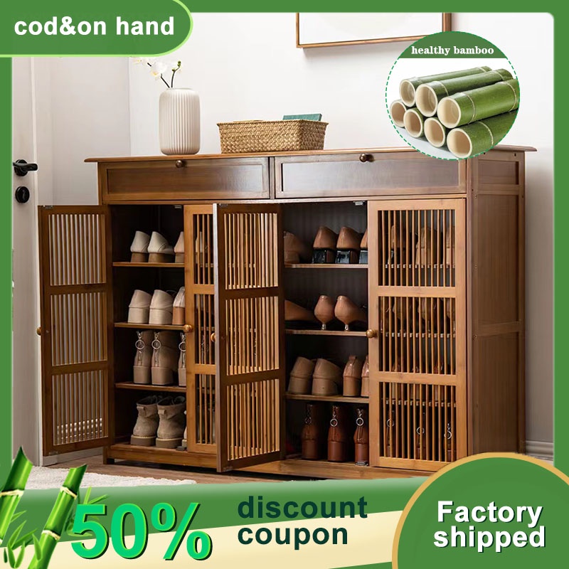 Bamboo Shoe cabinet multi-layer large-capacity Rak Kasut bertutup Wooden Shoe Rack Rak Kasut Kayu 鞋柜